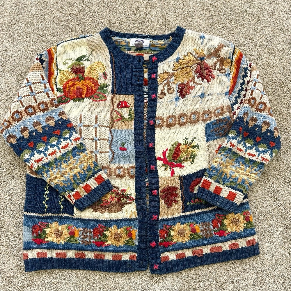 Vintage Modern Woman 26/28 Fall mushroom floral embroidered cottagecore sweater